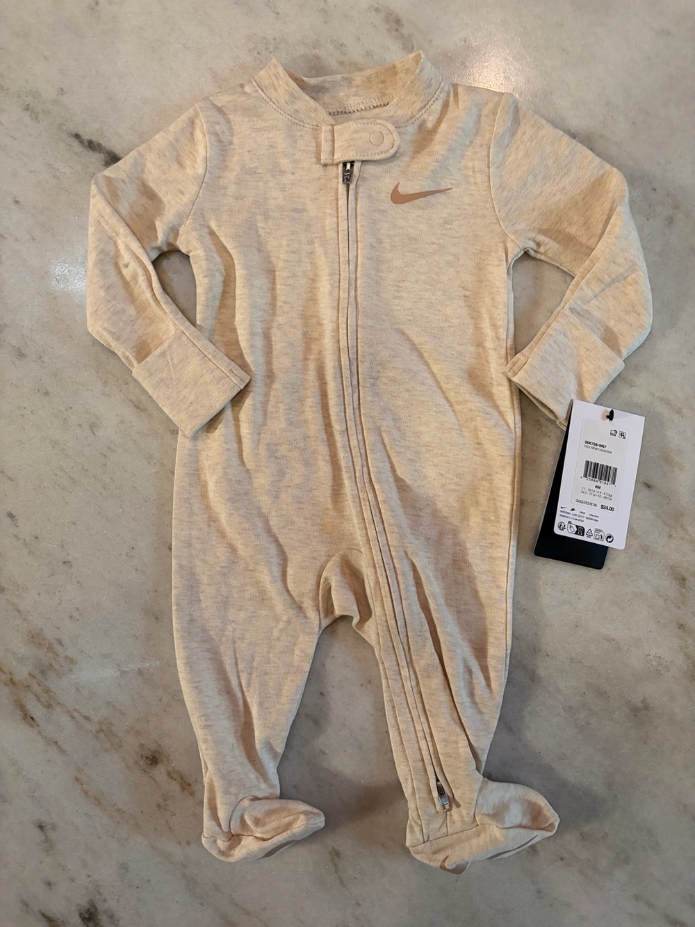 Nike Beige/Tan Footed Baby One-Piece Zipper Romper